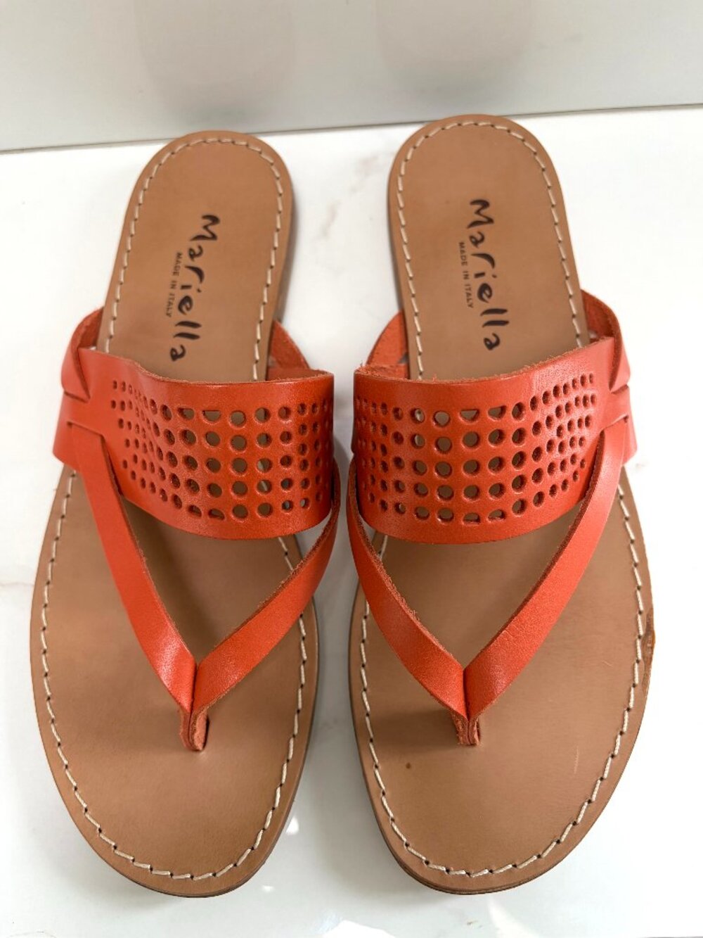 Mariella Sandals, orange real leather - made in Italy, size 8.5 NWOT